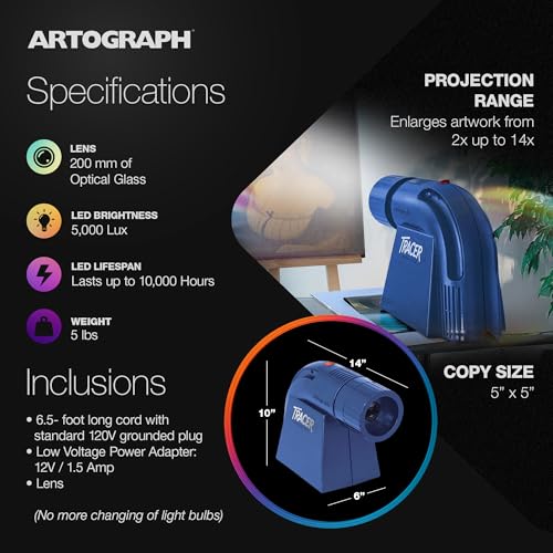Artograph LED Tracer Opaque Art Projector, 2X-14X Enlargement, 5"x5" Copy - style: LED Tracer