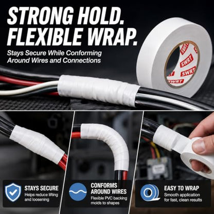 SWRT White Electrical Tape, 6 Pack, 0.7 in x 66 FT, Vinyl Tape - color: White