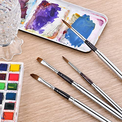 Kolinsky Travel Watercolor Brushes Sable Hair Round 4Pcs - color: Silvery-4