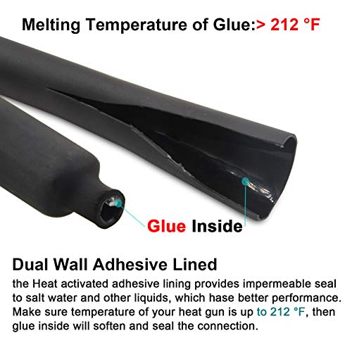 1/2 Inch 3:1 Adhesive Heat Shrink Tubing, 4 ft, 2 Pcs Red/Black - size: 4FT (1/2", 2 Pcs)