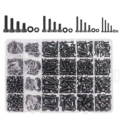 DYWISHKEY 1220 PCS M2 M3 M4 M5, 12.9 Grade Alloy Steel Hex Socket Head Cap Bolts Screws Nuts Washers Assortment Kit with Hex Wrenches - color: carbon black