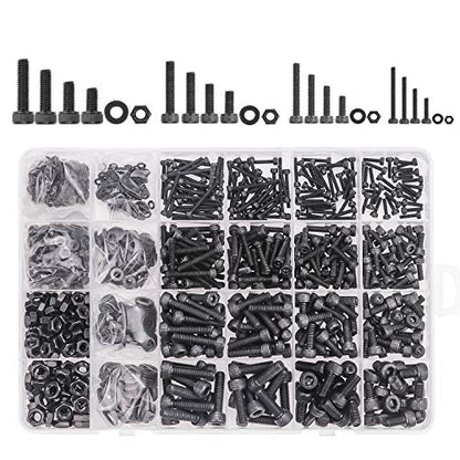 DYWISHKEY 1220 PCS M2 M3 M4 M5, 12.9 Grade Alloy Steel Hex Socket Head Cap Bolts Screws Nuts Washers Assortment Kit with Hex Wrenches - color: carbon black
