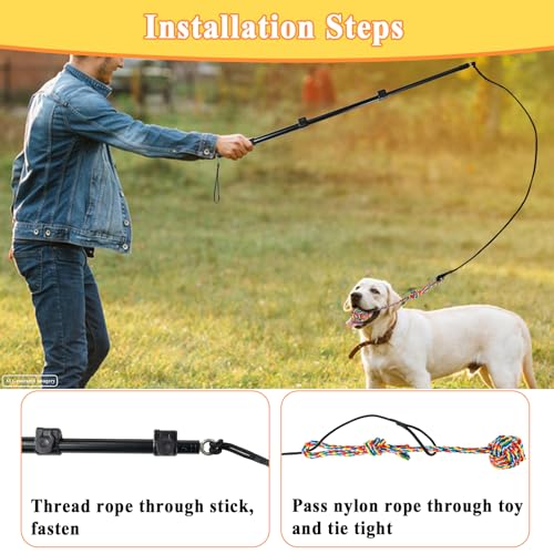 Flirt Pole for Dogs, Heavy Duty Dog Teaser Wand with 3 Replacement Rope - color: yellow