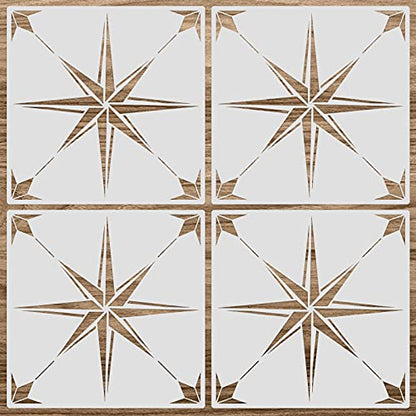Zonon 4 Pcs 12 x 12 in Reusable Tile Stencil for Painting Large Pattern - size: 12x12 in, style: Compass Star