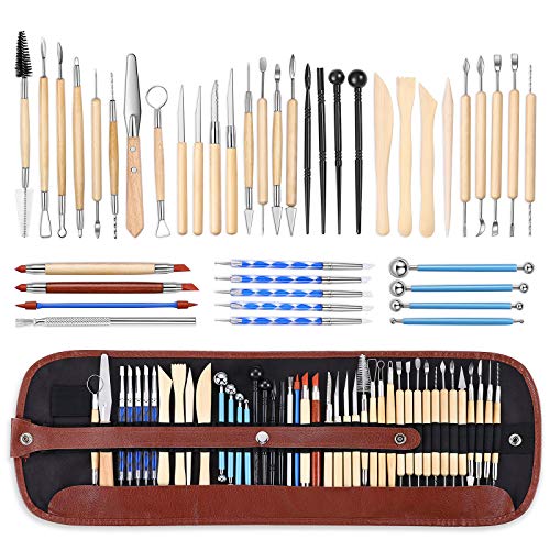 ISSEVE 43Pcs Pottery Clay Sculpting Tools, Clay Tool with Carrying Case Bag - color: Brown Bag