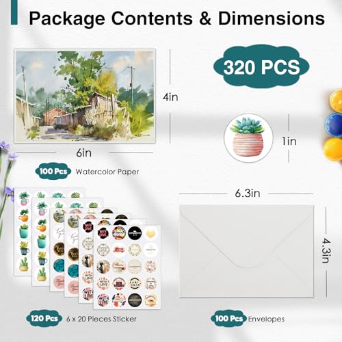 KOVIEDE 100 Pack Blank Watercolor Cards with Envelopes 4 x 6 Inch - size: 4x6" Cards*100