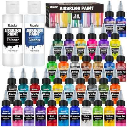 Roizefar Airbrush Paint, 36 Colors with 4.05 fl oz Thinner & Cleaner