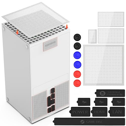 GAMSURFING Dust Filter for Xbox Series X Console- 8 Silicone Plugs and 4 PVC Meshs Set, Anti-Dust Vent Cover Dustproof Case X-Series X Accessories with 6 Thump Grip Caps for Xbox Controllers, White - color: White Kit