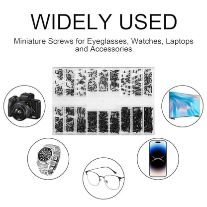 500 Pcs Micro Glasses Screws Repair Kit, M1.2 M1.4 M2 with Tweezers, Black