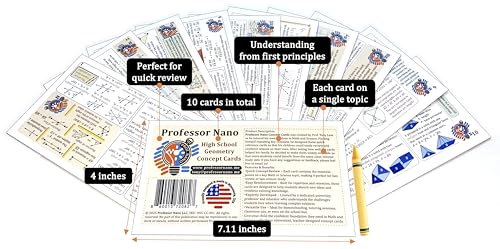 Professor Nano High School Geometry Concept Cards || 4x7.11 inches, Set of 11 || Cheat Sheet, Quickstudy