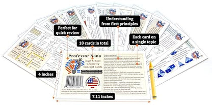 Professor Nano High School Geometry Concept Cards || 4x7.11 inches, Set of 11 || Cheat Sheet, Quickstudy