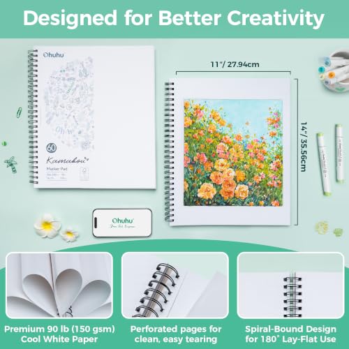 Ohuhu 11"x14" Double-Sided Bleedproof Marker Pad Art Sketchbook 60 Sheets - size: 11" x 14"