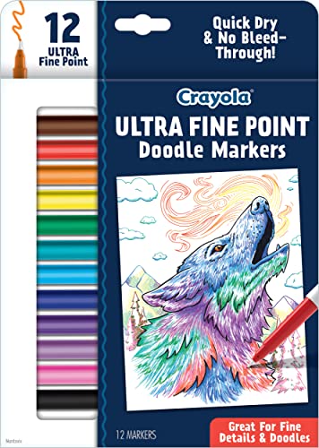 Crayola Ultra Fine Point Markers (12ct), No Bleed Markers for Adult Coloring Books, Doodle Art Marker Set, Lettering, Calligraphy, Drawing - style: Ultra Fine Point