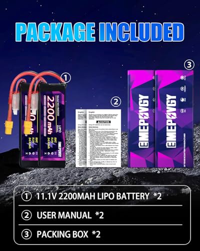 11.1V Lipo Battery Pack 3S 2200mAh 50C with XT60 Plug for FPV Drone Quadcopter RC Airplane Aircraft(2 Packs)