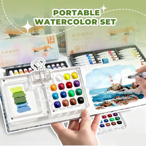 Mini Watercolor Set, Travel Palette for Sketching, Acrylic Palette - color: YELLOW