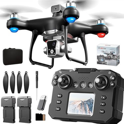 KY102 Drone with Screen Controller with SD card, 2 batteries. (2 batteries - Black) - color: 2 batteries - Black