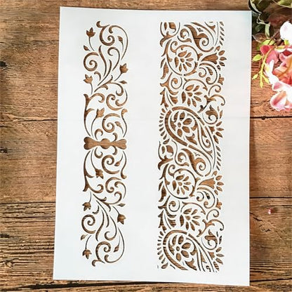 TIAMECH A4 Reusable Flower Border Line Stencil for Painting - style: Flower Border Edge