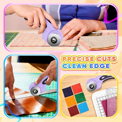 DIYSELF Rotary Cutter for Fabric, Fabric Cutter with 5 Rotary Blades 45 mm - color: Purple