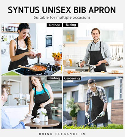 Syntus Apron for Men Women, Adjustable Cooking Kitchen Apron with 2 Pockets - color: Basic Black, style: 2 Cotton