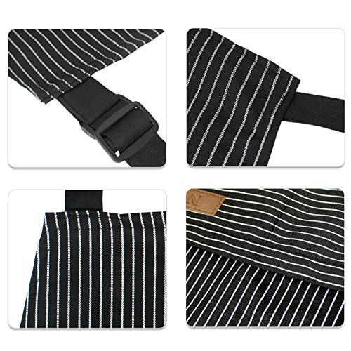 NLUS 2 Pack Kitchen Cooking Aprons, Adjustable Bib Soft Chef Apron with 2 Pockets for Men Women (Brown/Dark Black Strips) - color: Brown/Dark Black