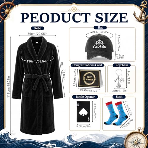 Sieral 7 Pcs Boating Gifts for Men Plush Robe Boat Captain Cap Captain's Hat Stainless Steel I'm Captain Tumbler Cups Playing Card Beer Opener and Boats Socks Summer Gifts for Boaters Father Husband - style: Captain