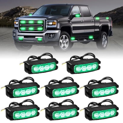 XRIDONSEN 8PCS Sync Grill Strobe Lights 32 LED Green Emergency Lights - color: Green