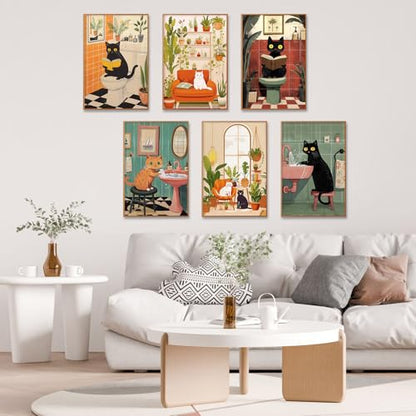 6 Pack Paint by Numbers Kit for Adults, Black Cats Canvas Painting Set - color: Cat-1