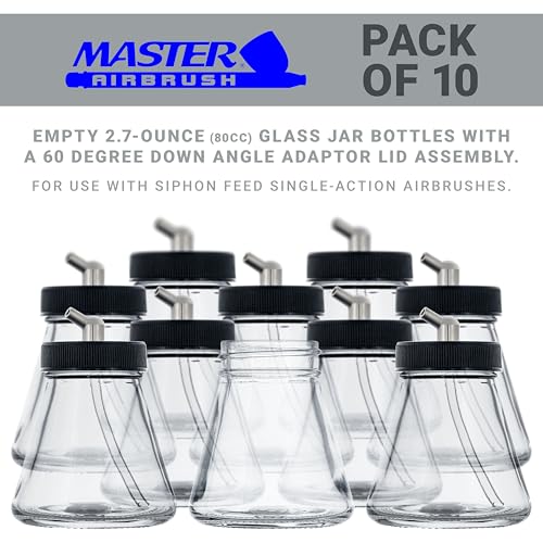 Master Airbrush Pack of 10, TB-004 Empty 2.7 oz. (80cc) Glass Jar Bottles - size: 2.7oz - Glass - 60°