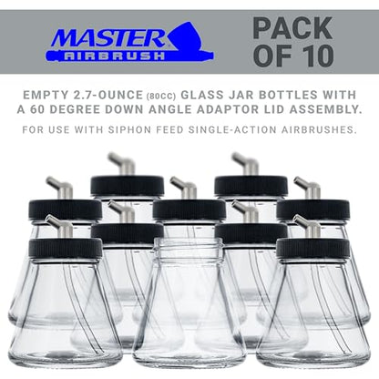 Master Airbrush Pack of 10, TB-004 Empty 2.7 oz. (80cc) Glass Jar Bottles - size: 2.7oz - Glass - 60°