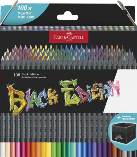 Faber-Castell Black Edition Colored Pencils, 100 Count, Storage Sleeve