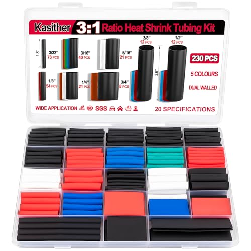 230 pcs 3:1 Heat Shrink Tubing Kit, 8 Sizes Ratio Adhesive Lined, Marine Grade Shrink Wrap Assorted Sleeving Tube Wrap Cable Wire Kit for DIY Industrial - 5 Colors