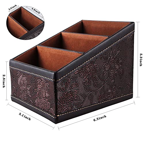 2 Pack PU Leather Remote Control Holder Storage Container for TV Remote Phone Caddy Eyeglasses（Brown） - color: 2packbrown