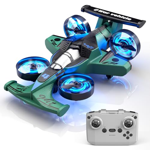 Remote Control Airplane Car Toys for Kids Ages 4-6-8-10-12, 2-In-1 Foam RC Plane Car Jet Mini Drone, Racing Car Stunt Plane Toys for Kids Boys 4 5 6 7 8 9 10 Year Olds Indoor Outdoor Playing - color: Green