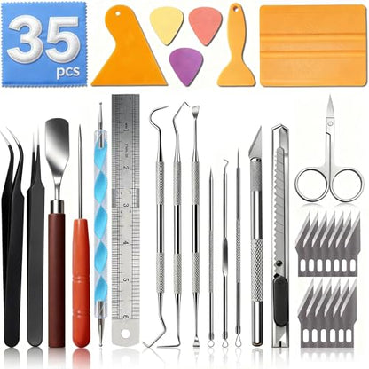 SHARKOOO 35 PCS Weeding Tools for Vinyl, Precision Craft Tools Set for Weeding Vinyl, Scrapbook Supplies Includes All Basics for Weeding, Scrapbooking, DIY Art - size: 35PCS