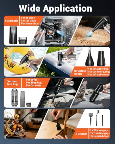 Compressed Air Duster & Vacuum 2-in-1, 320,000 RPM Brushless Motor
