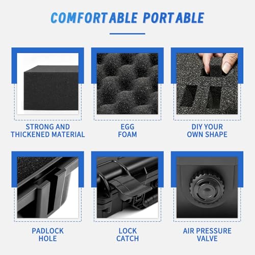 GreenCycle 14.3 x 11.4 x 4.5 Inch Waterproof Hard Case with DIY Customizable Foam Insert Portable Protective Storage Case with Knife for Camera Drones Equipments Tools Test Instruments,Black,2PK