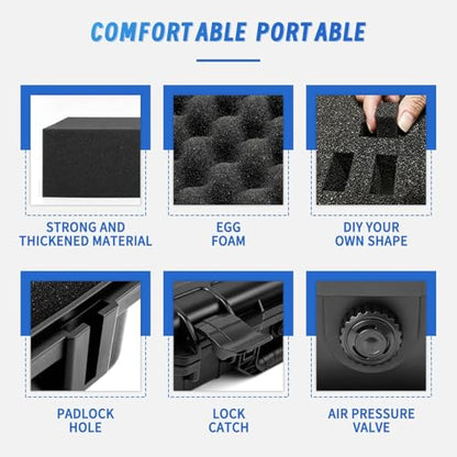 GreenCycle 14.3 x 11.4 x 4.5 Inch Waterproof Hard Case with DIY Customizable Foam Insert Portable Protective Storage Case with Knife for Camera Drones Equipments Tools Test Instruments,Black,6PK