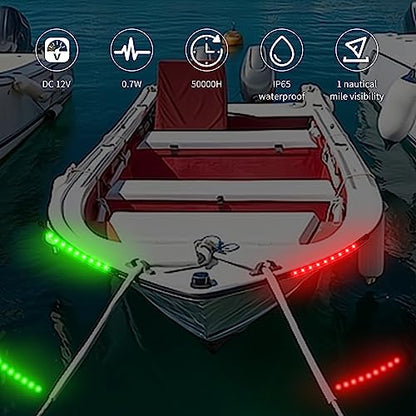 RVZONE Boat Red & Green Bow Navigation Lights, IP67 LED Marine Deck Light - color: 7.8 inch/Red and Green/black shell