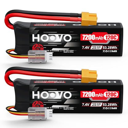 HOOVO 2S Lipo Battery, 7.4V 7200mAh 120C RC Battery Pack,Softcase,XT60 Plug