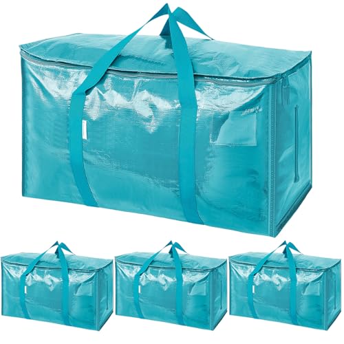 TICONN 4 Pack Extra Large Moving Bags Heavy Duty with Zippers & Carrying Handles, Durable Storage Bags Moving Boxes for Closet Organizers and Storage (4 Pack, Aqua) - color: Aqua, size: 4 Pack