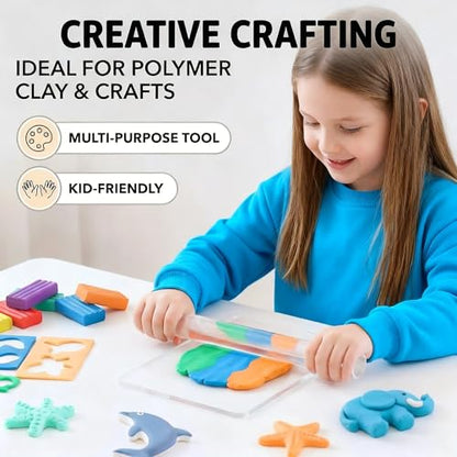 Basic Polymer Clay Tools, Acrylic Clay Roller Pin, Protect Fingers Polymer Clay Cutting Tools, Clear Rectangle Sheet Press Board Wire Texture Set Needle Detail Modelling Supplies -Starter Kit - size: 11