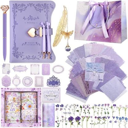 Janlaugh DIY Journal Diary with Lock Pack Scrapbook Kit, Purple, Bright - color: Purple, style: Bright