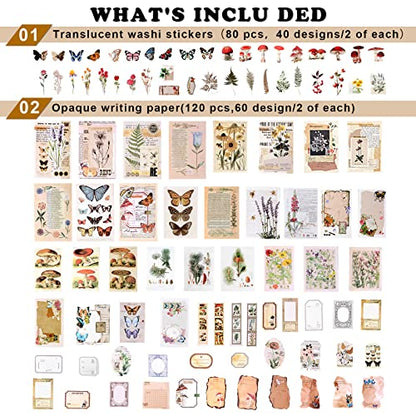 Draupnir 200pcs Vintage Junk Journal Supplies,Scrapbook Supplies Scrapbooking Paper and Stickers Ephemera For Art Aesthetic Journaling Kit Collage(Nature) - style: Nature