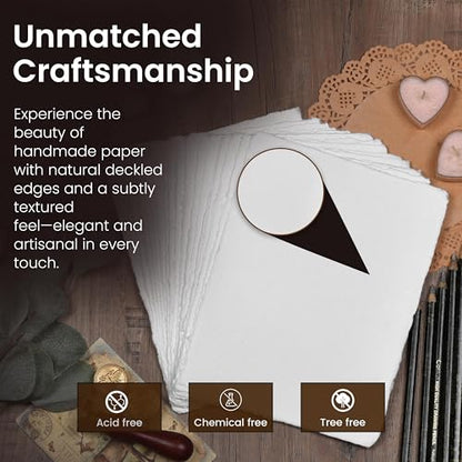 LEATHER VILLAGE Offwhite Deckled Edge Handmade Watercolor Paper 6x8 - color: White, size: 8"X6"
