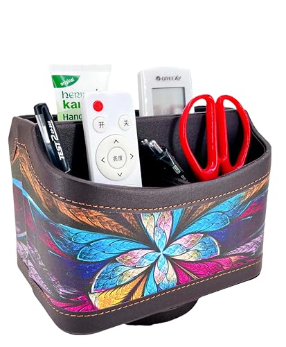 PU Leather Remote Control Holder,360 Degree Spinning Desk TV Remote Caddy,Desk Organizers and Accessories,for Controller,Media,Mail,Calculator,Mobile Phone,Pen Storage Holder(Pansy) - color: Pansy