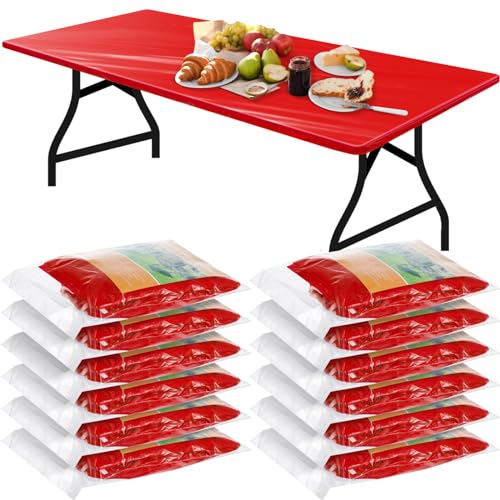 Boao 12 Plastic Elastic Fitted Tablecloths, 6 Ft, 72 x 30 Inch, Red - color: Red, size: 6 Ft, 72 x 30 Inch