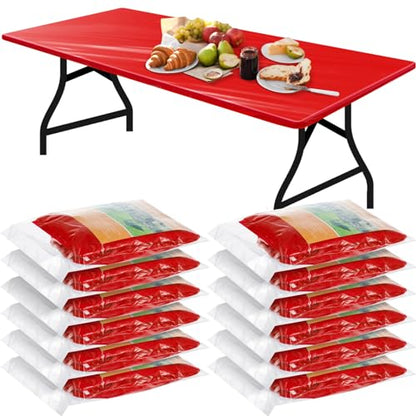 Boao 12 Plastic Elastic Fitted Tablecloths, 6 Ft, 72 x 30 Inch, Red - color: Red, size: 6 Ft, 72 x 30 Inch