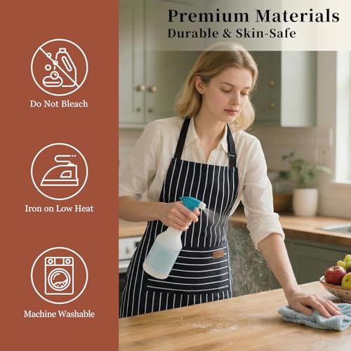 2 Pack Cooking Aprons Adjustable Bib Apron for Women with 2 Pockets, Kitchen Restaurant Men Chefs Aprons - color: Black/Wine Stripes