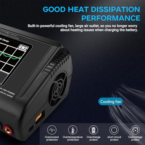 Dual LiPo Charger Touch Screen Battery Charger Discharger AC200W DC400W 12A