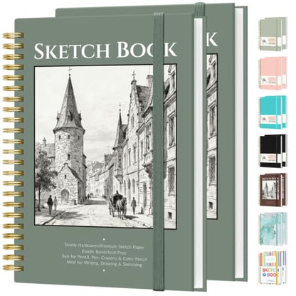 Forvencer 2 Pack Blank Spiral Notebook, 8"x 5.6"Hardcover Sketch Book - color: Deep Green